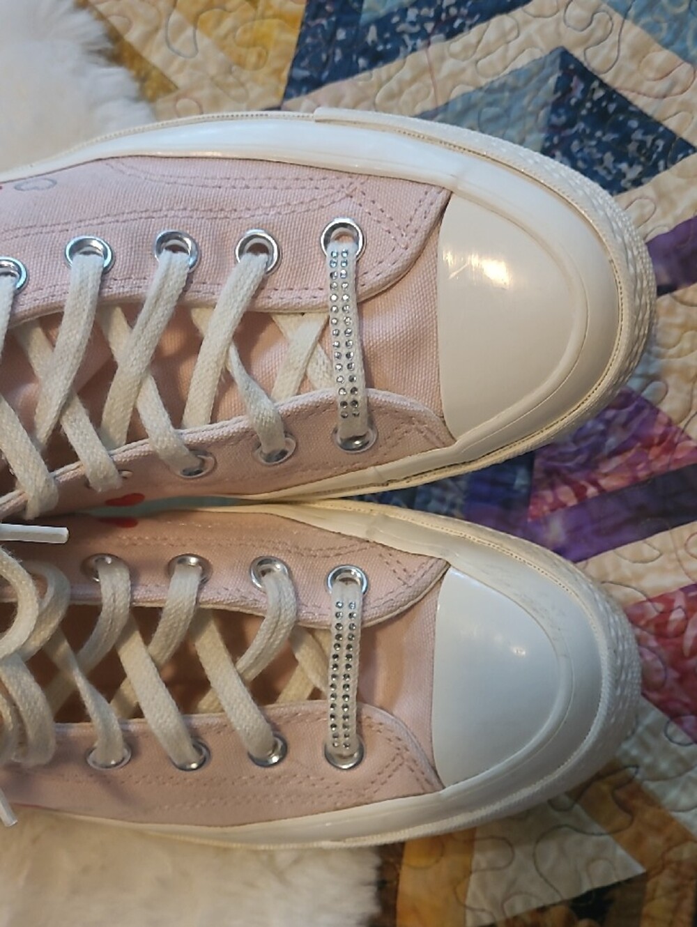 Converse High Top Chuck 70 Bling Accent Valentine Hearts Sneakers - Picture 9 of 12